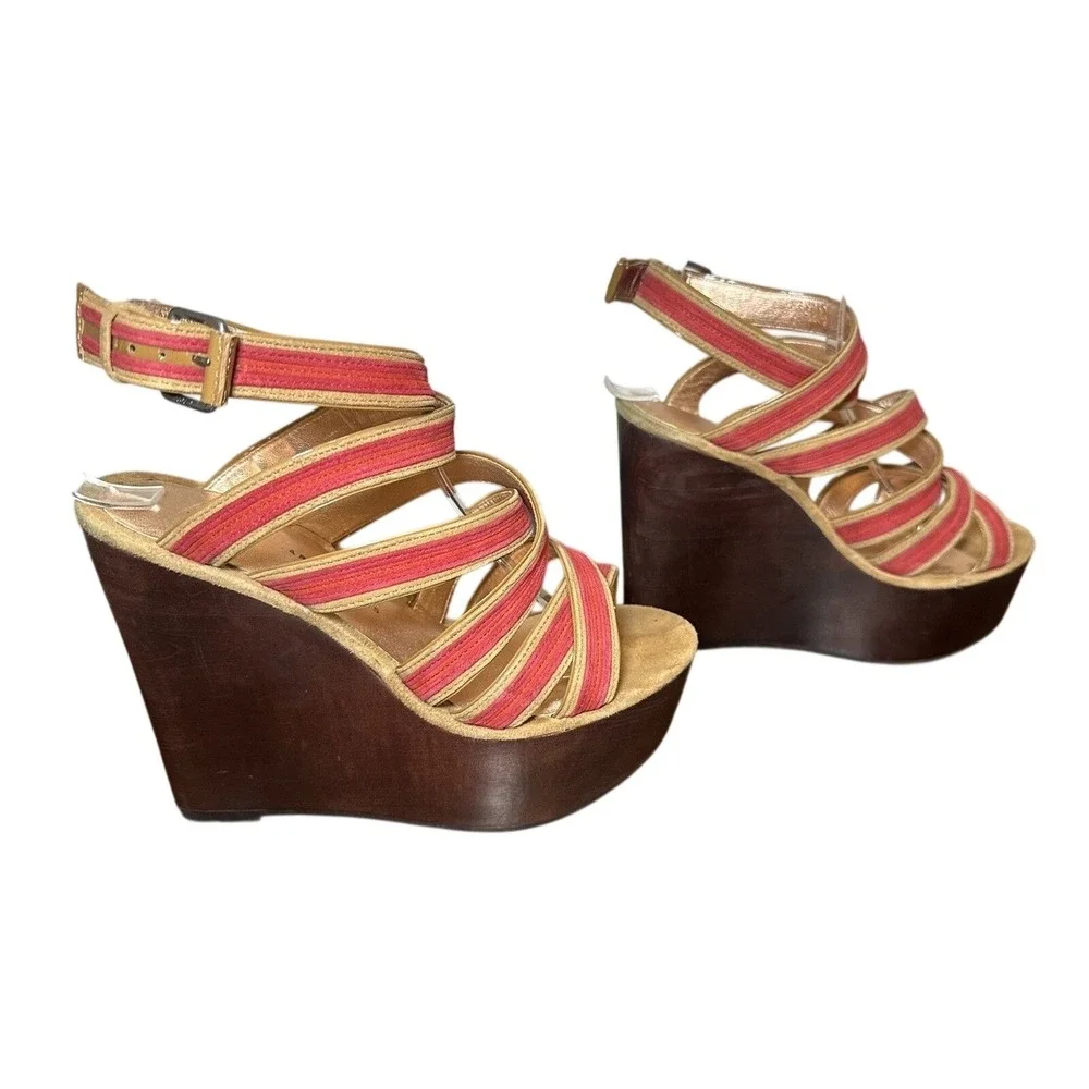 *RARE* Marc by Marc Jacobs Wedge Platform Pink Red Strappy‎ Sandals Heels 8